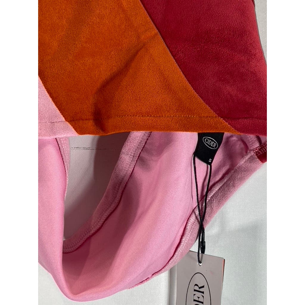 CIDER Women's Red/Pink/Orange Color Patchy Halter Cropped Tank Top SZ S(US4)