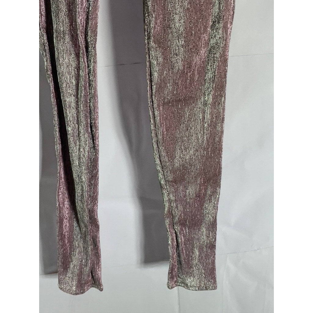 UNBRANDED Women's Burgundy Metallic Skinny-Leg Pants SZ S