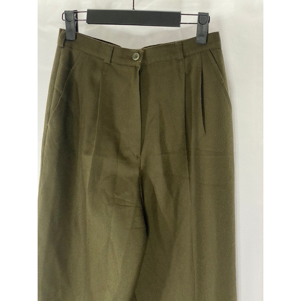 GIORGIO SANT'ANGELO Petite Women's Vintage Olive Green Pleated Wool Pant SZ 8