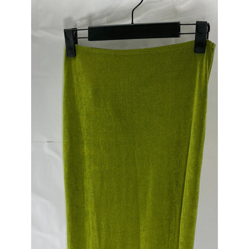 UNBRANDED Women’s Green Textured Side Slit Bodycon Knot Detail Midi Skirt SZ S