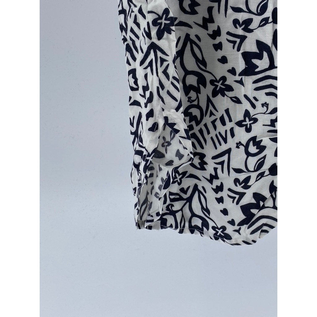PADLETON Women's Black-White Printed Serephina Half-Button A-Line Dress SZ M