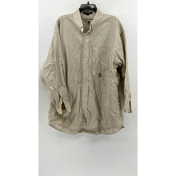 TOMMY HILFIGER Men's Beige Vintage Solid Button-Up Long Sleeve Shirt SZ 17 1/2