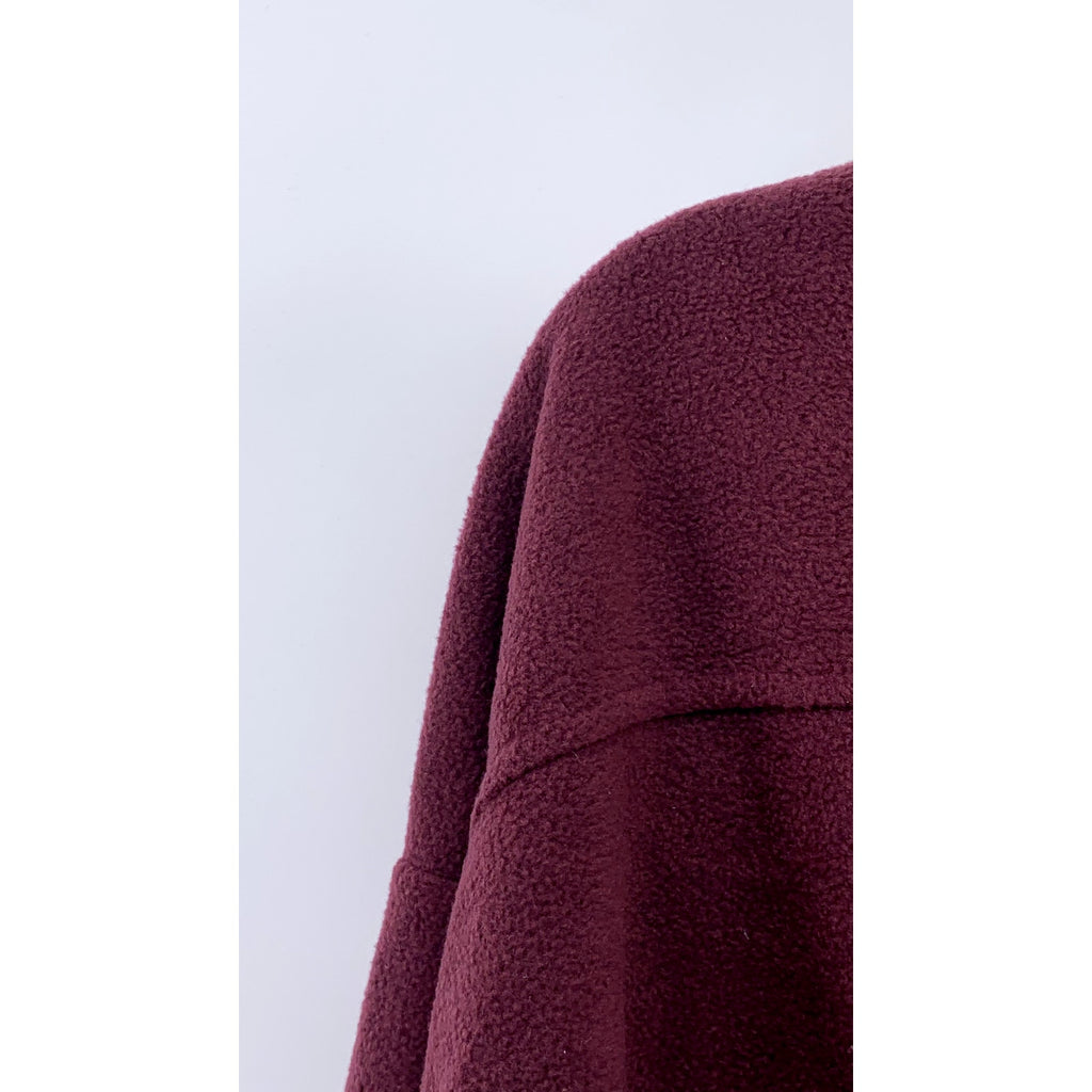 HIPPIE ROSE Women's Juniors' Burgundy Button-Up Long Sleeve Fleece Shacket SZ L
