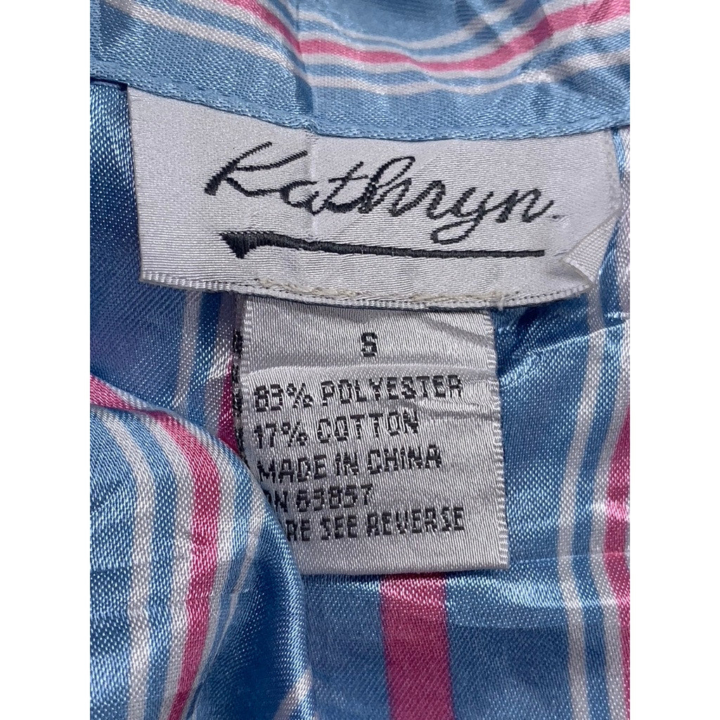 KATHRYN Women's Blue-Pink Striped Lightweight Long Sleeve Button-Up Top SZ S