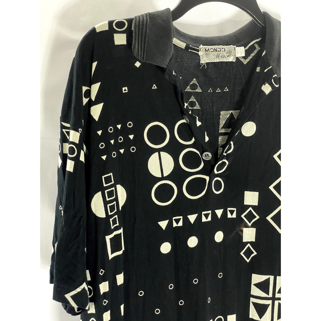 MONDO DI MARCO Men's Vintage Tall Black Geo-Print Short Sleeve Polo Shirt SZ L/T