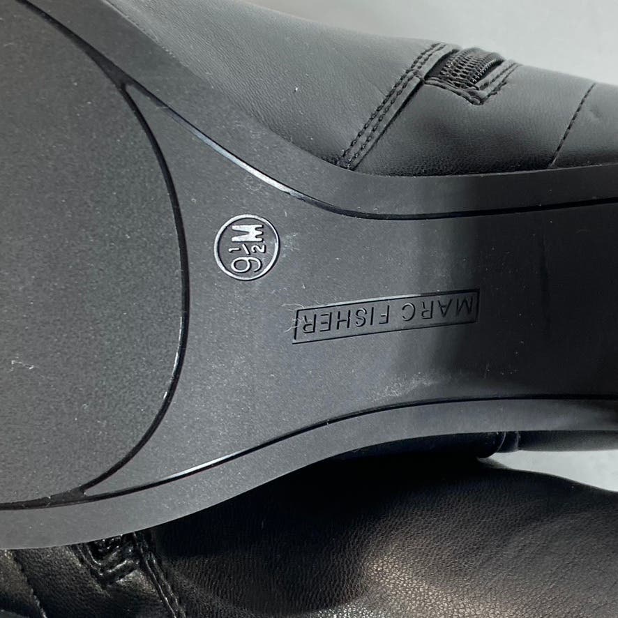 MARC FISHER Women's Black Faux Leather Dyvine Block-Heel Ankle Booties SZ 9.5