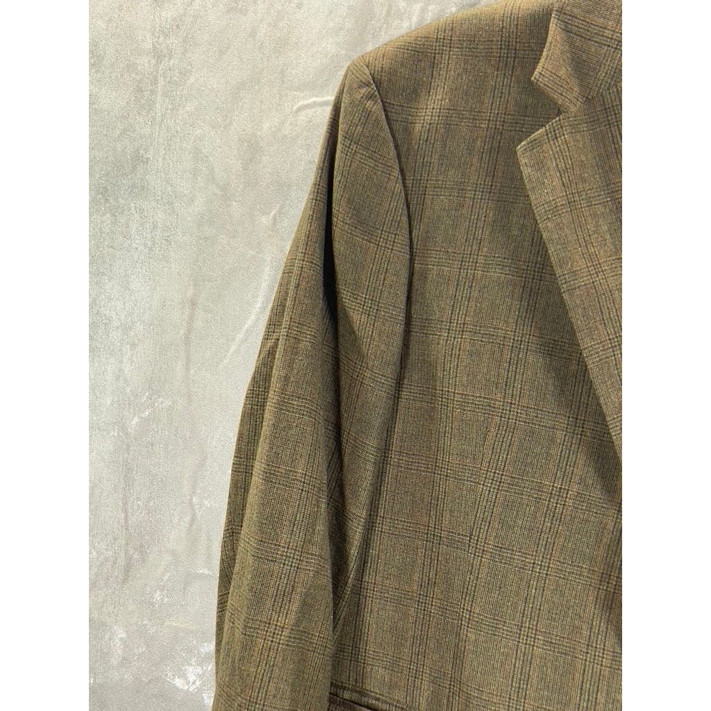 BROOKS BROTHERS 346 Men's Brown Plaid Classic-Fit Two-Button Sport Coat SZ 42R