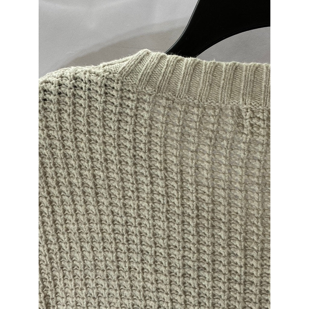 ZARA KNIT Women's Beige Crewneck Knit Dropped-Sleeves Sweater SZ M