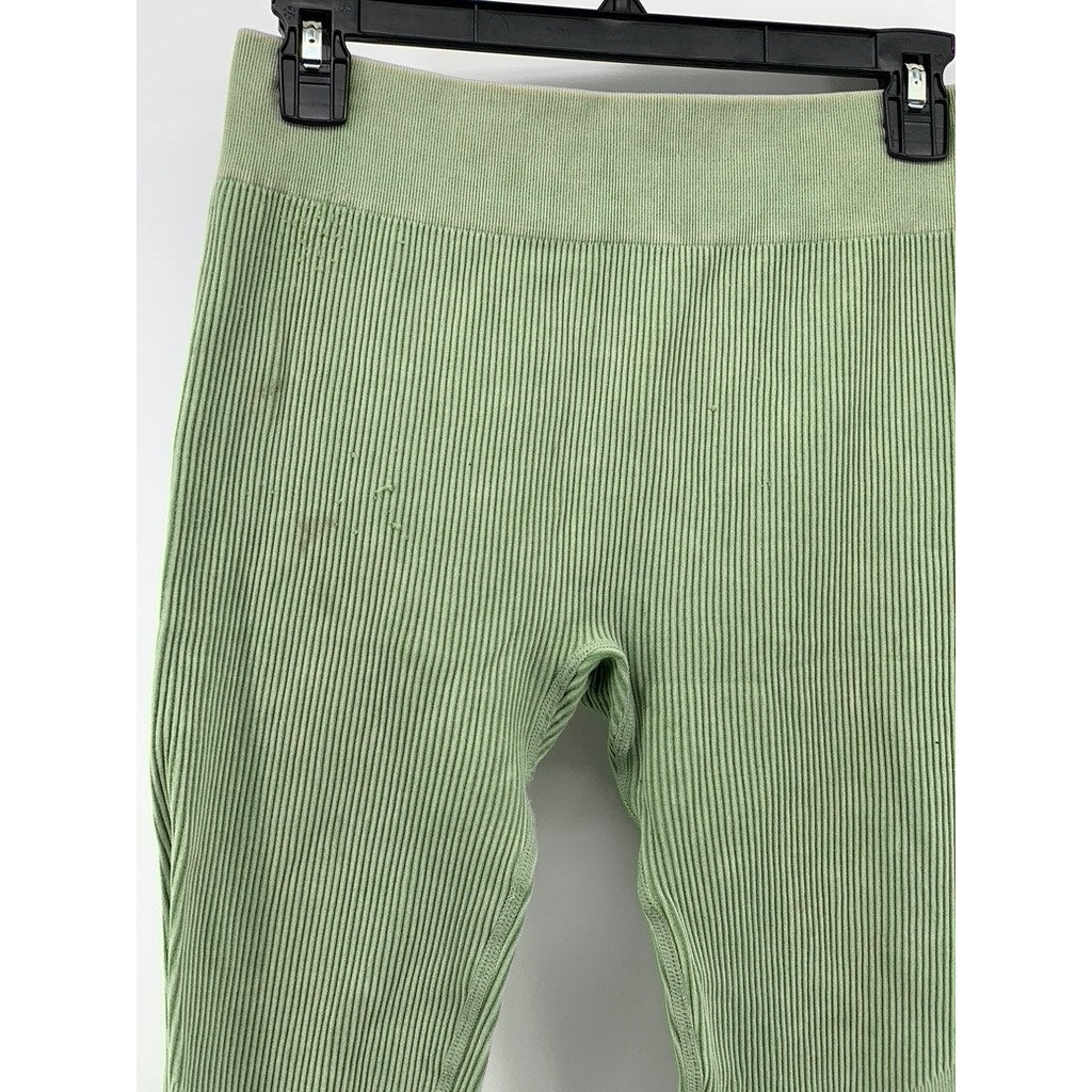 UNBRANDED Women's Green Ribbed High-Rise Pull-On Compression Leggings SZ M