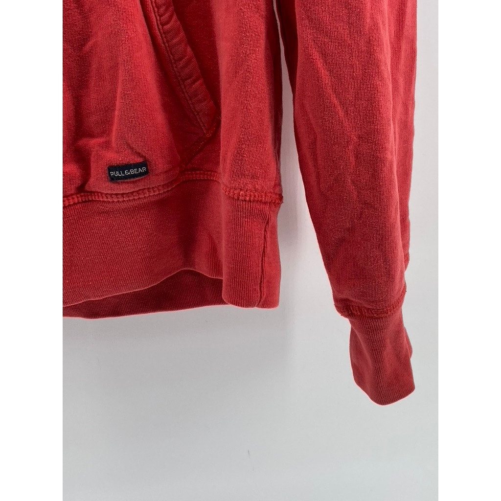 PULL&BEAR Women's Red Embroidered Patch Logo Casual Hoodie SZ S