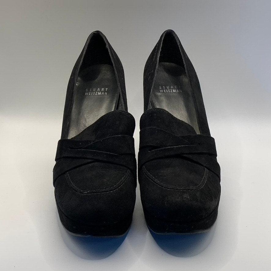 STUART WEITZMAN Women's Black Suede Criss-Cross Round-Toe Pumps SZ 6.5