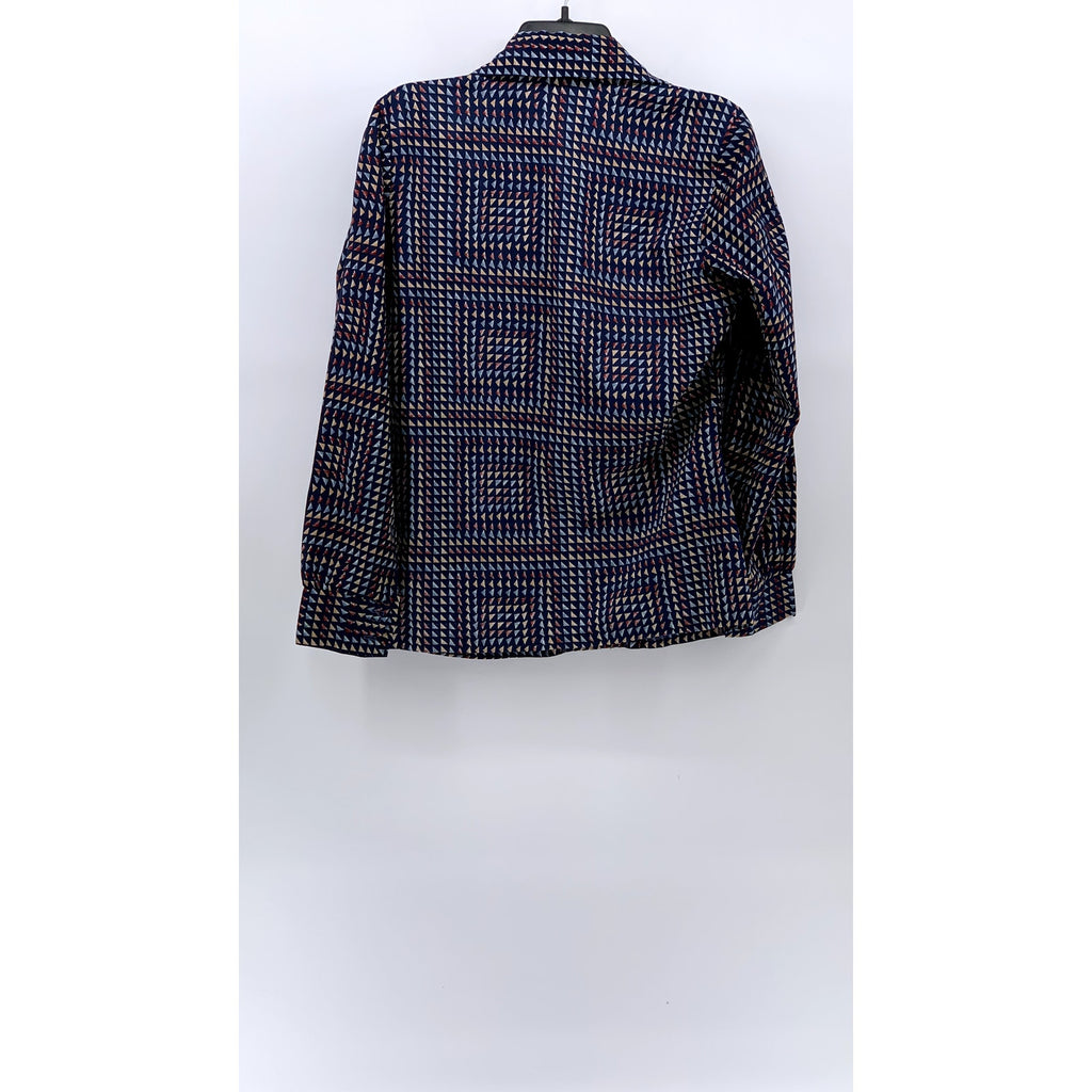 UNBRANDED Men's Blue-Multi Triangle Long Sleeve Button-Up Regular-Fit Shirt SZ M
