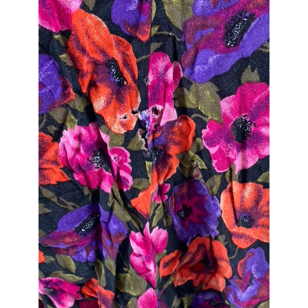 UNBRANDED Women's Orange-Purple Floral Button-Detail V-Neck Mini Dress SZ S
