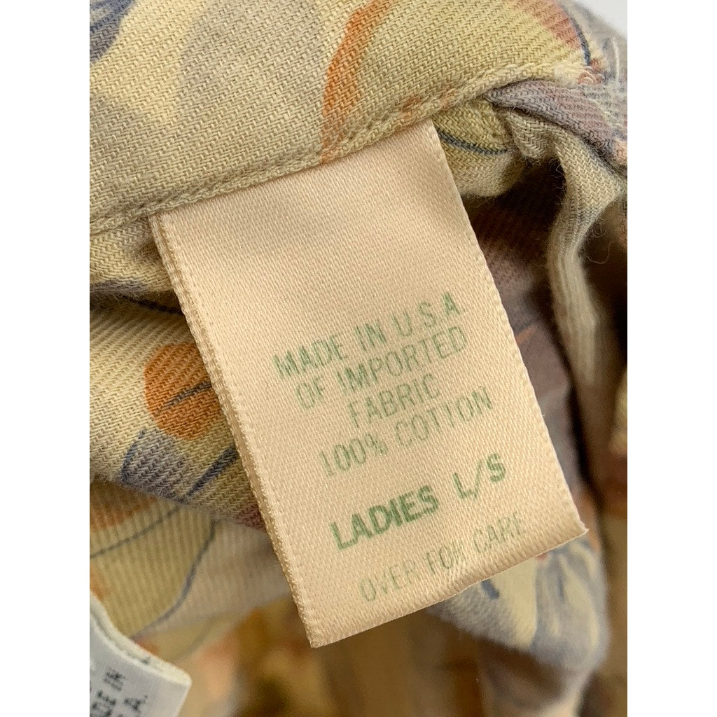 L.L. BEAN Women's Brown Vintage Floral Button-Up Regular-Fit Long Sleeve Top SZ8