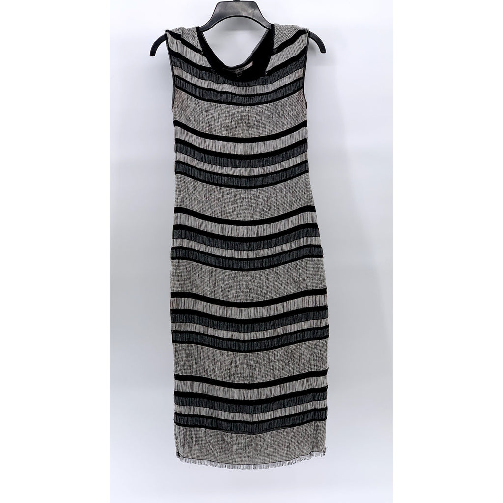 MAX STUDIO Women's Black-Gray Striped Fringe Scoopneck Sleeveless Dress SZ XS