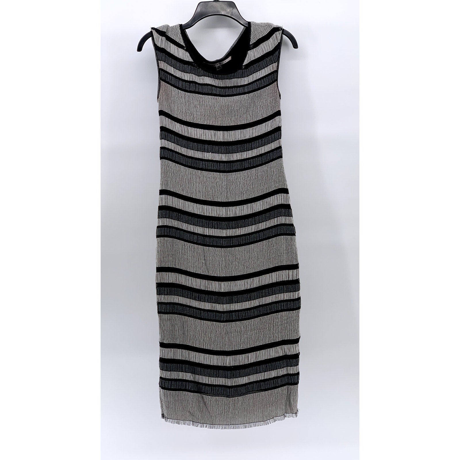 MAX STUDIO Women's Black-Gray Striped Fringe Scoopneck Sleeveless Dress SZ XS