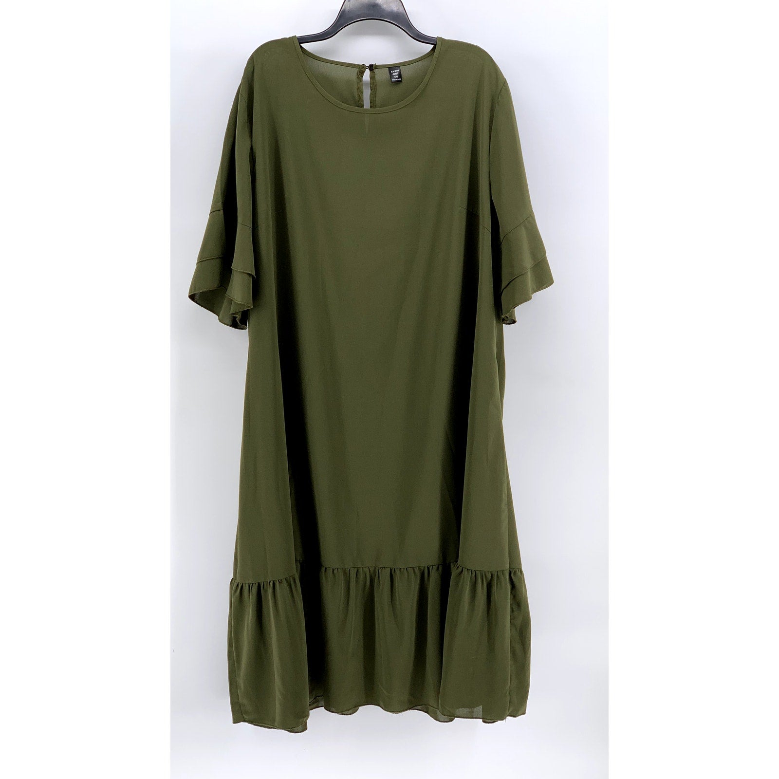 SHEIN CURVE Women's Plus Olive Green Ruffle-Hem Short Sleeve Dress SZ 4XL