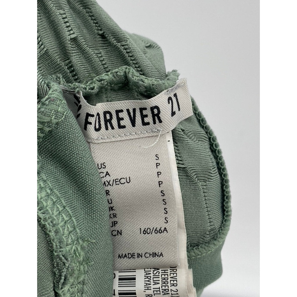 FOREVER 21 Women’s Green Honeycomb Textured V-Neck Cross Back Bralette SZ S