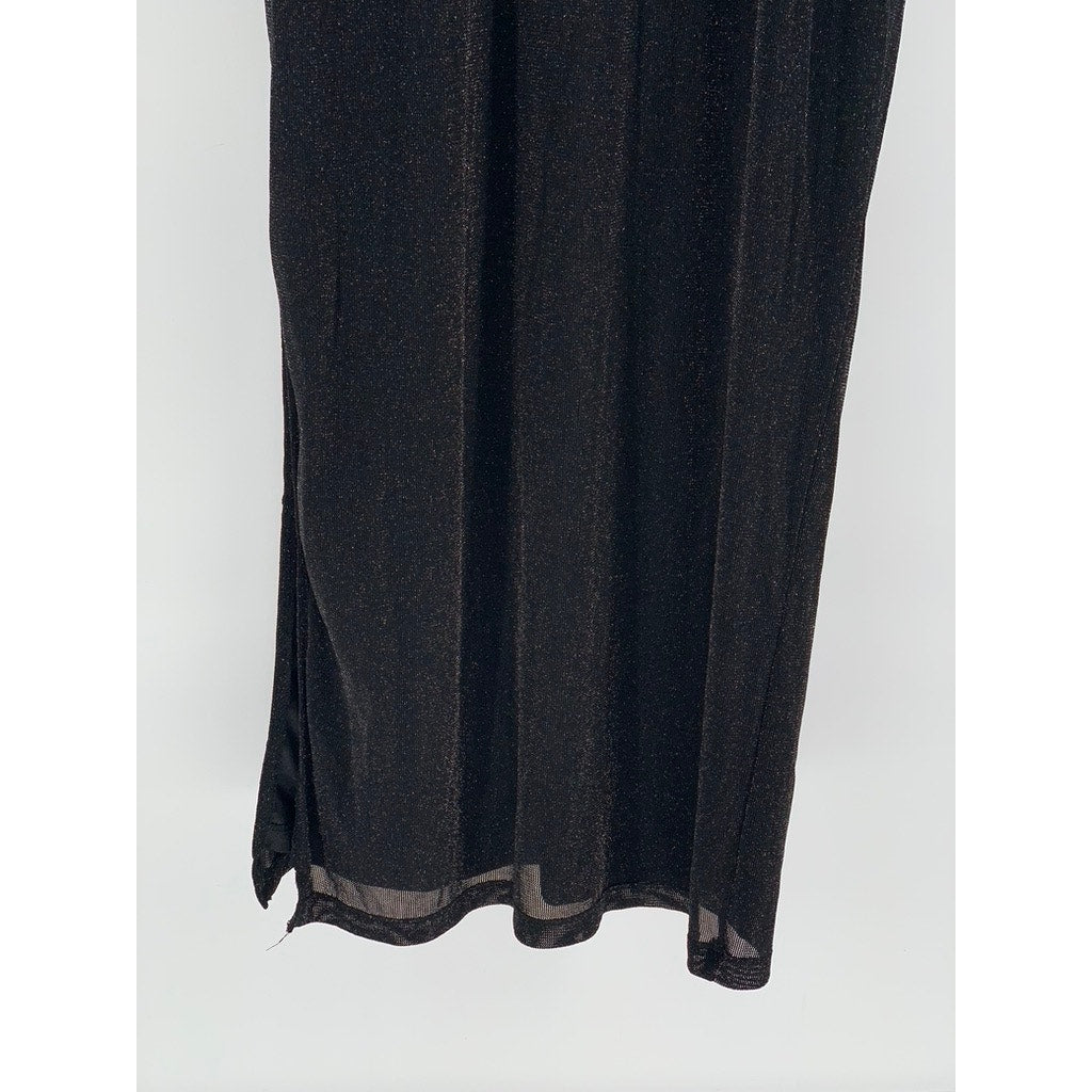 CANDALITE Women's Black Metallic Mesh Long Sleeve Cutout Maxi Dress SZ S