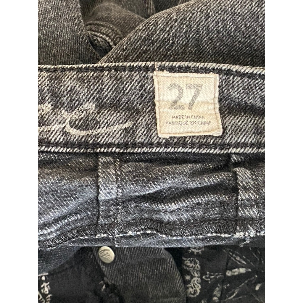 WE THE FREE Women's Black Avery Denim Raw-Hem Cut-Off Bermuda Shorts SZ 27