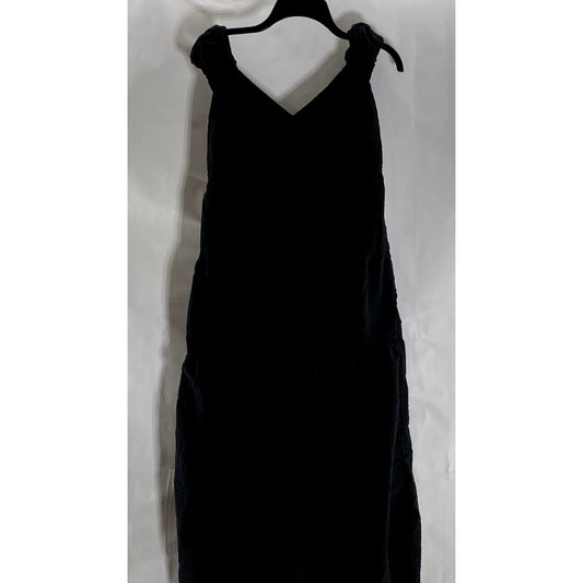 OLD NAVY Women's Black Solid V-Neck Ruffle-Sleeve Tie-Bust Tiered Maxi Dress SZM