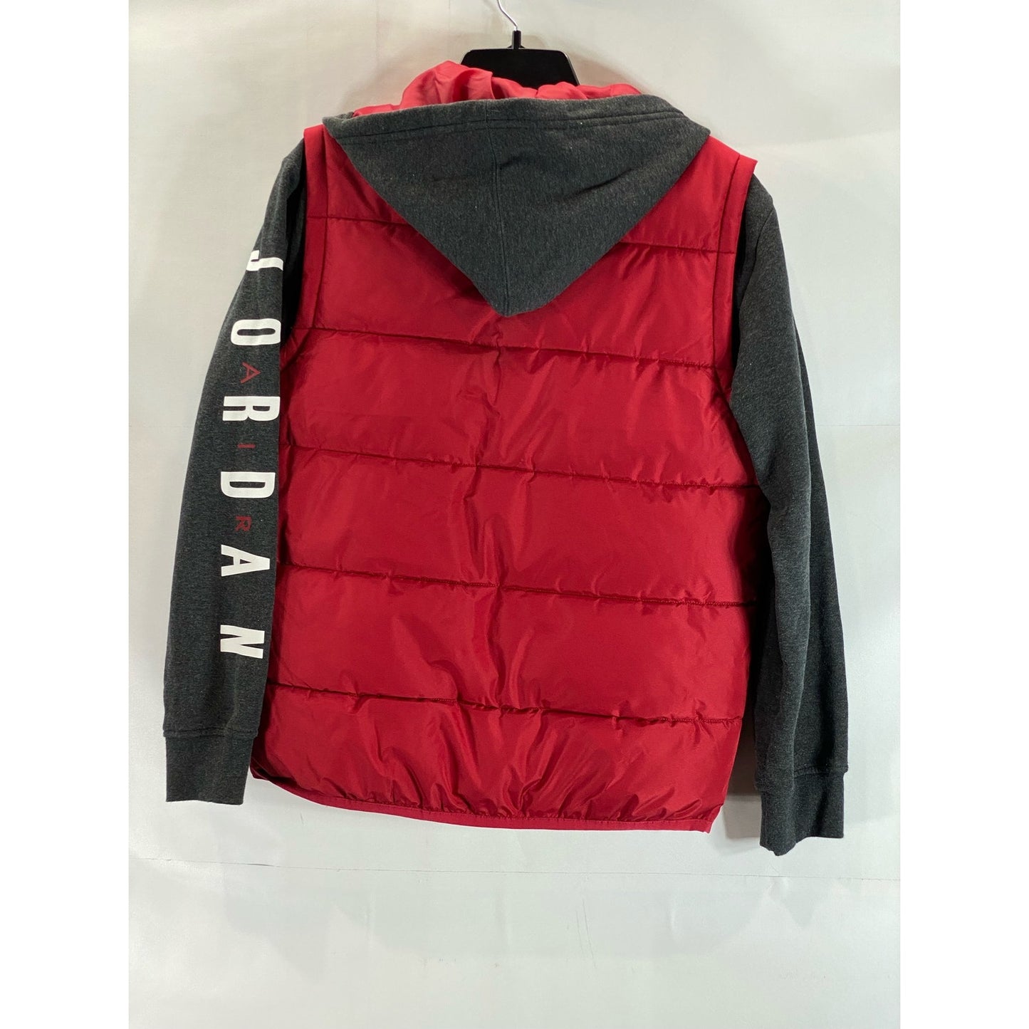 NIKE JORDAN Kid's Red/Gray Sherpa Two-Fer Hooded Zip-Up Puffer Jacket SZ XL