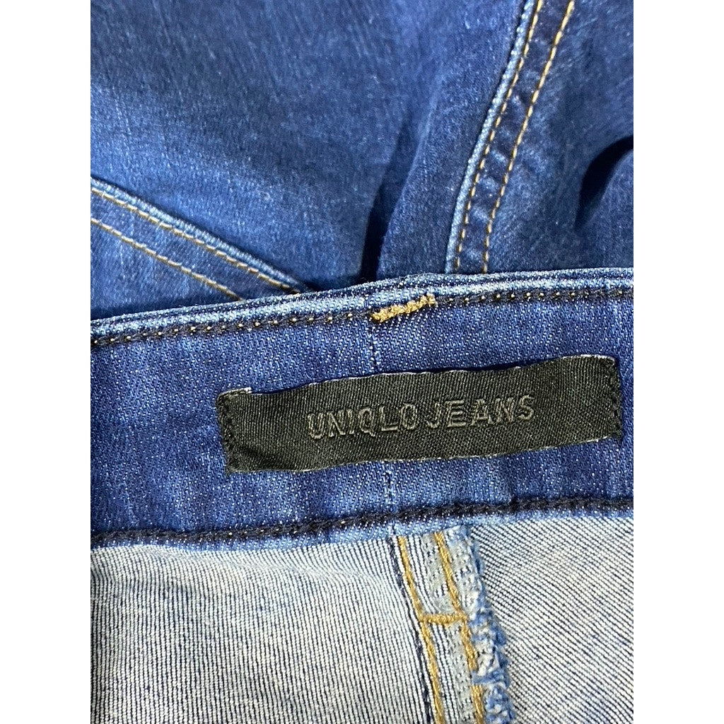 UNIQLO JEANS Women's Blue Denim Ultra Stretch Distressed Hem Skinny Jeans SZ 27