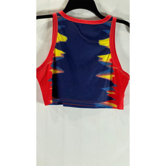 Women's Red/Blue Tiger Ribbed Crewneck Cropped Tank Top SZ L