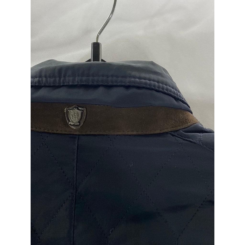 MASSIMO DUTTI  Men's Navy Snap-Button Zip-Up Quilted Jacket SZ M