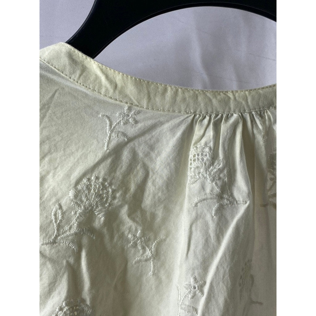 JOIE Women's White Embroidered Floral Faux-Pearl Button-Up Long Sleeve Top SZ S