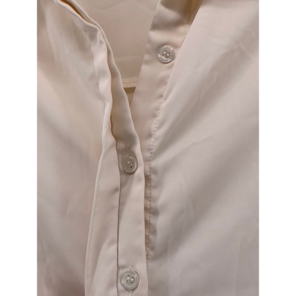 09WOMEN Women's Beige Regular-Fit Long Sleeve Button-Up Top SZ M