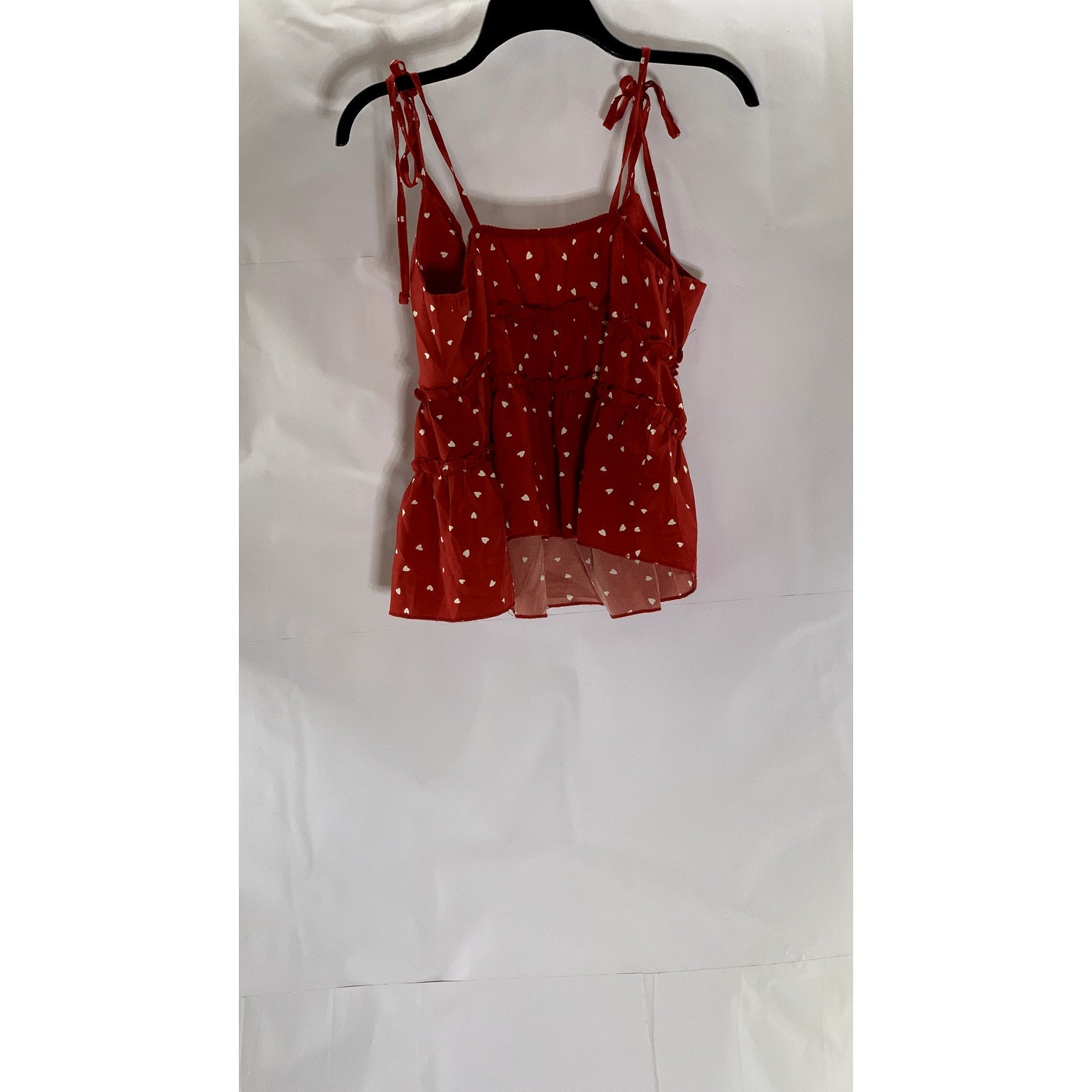 UNBRANDED Women's Red/White Polka Dot Tie-Sleeve Ruffle V-Neck Top SZ S