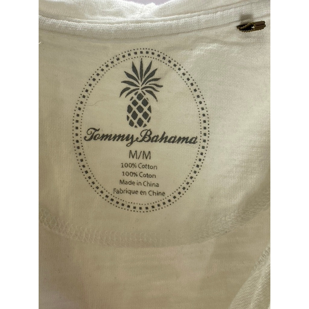 TOMMY BAHAMA Women's White Solid Quarter-Zip Hooded Drawstring Hem Sweater SZ M