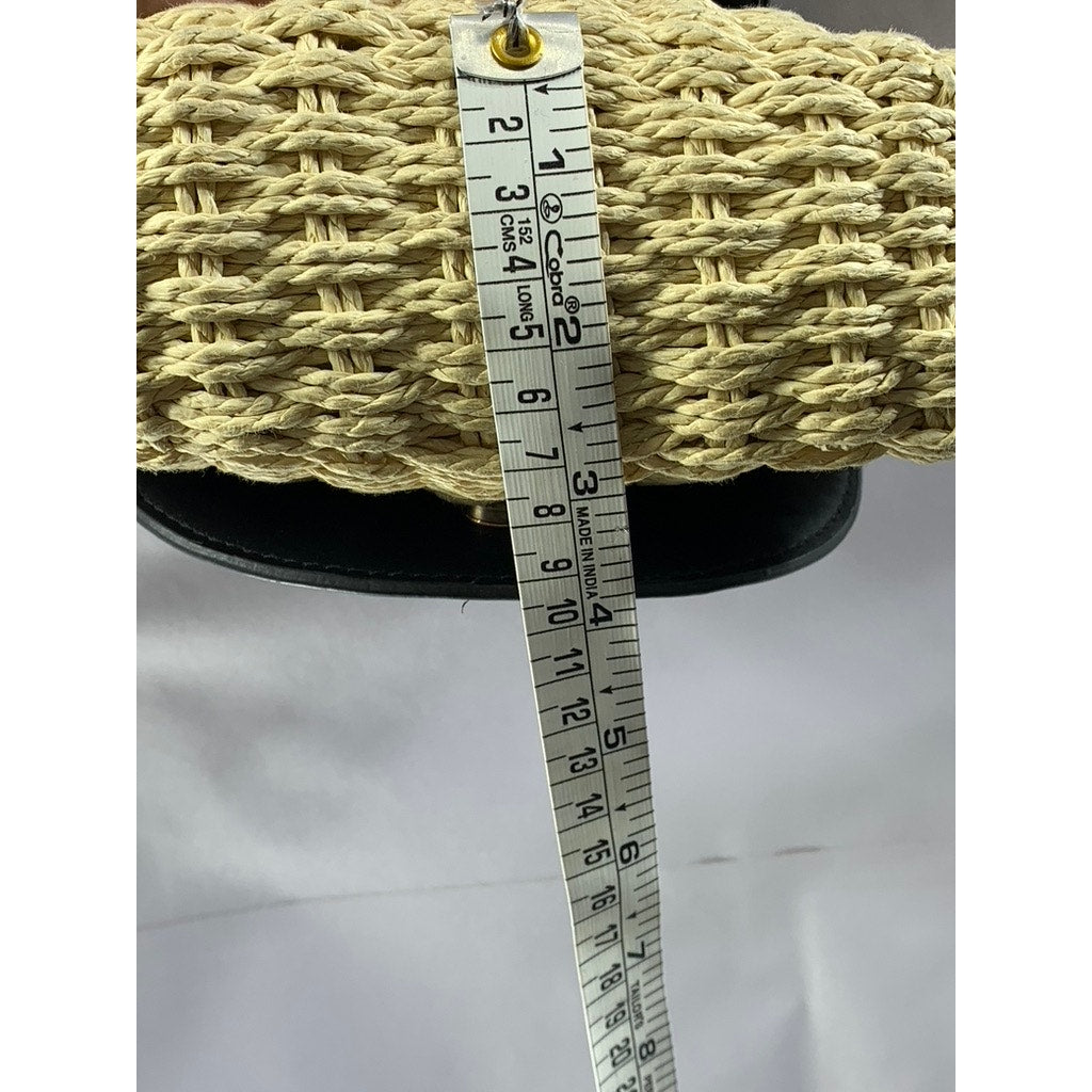 A NEW DAY Women's Black-Tan Straw Flap Snap Button Shoulder Cross-Body Bag