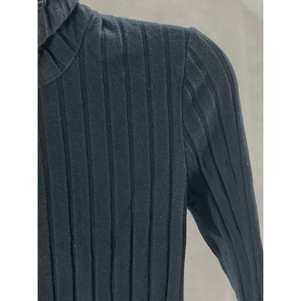 MADEWELL Women's Black Wide-Rib Lettuce-Trim Mock-Neck Long Sleeve Top SZ XS
