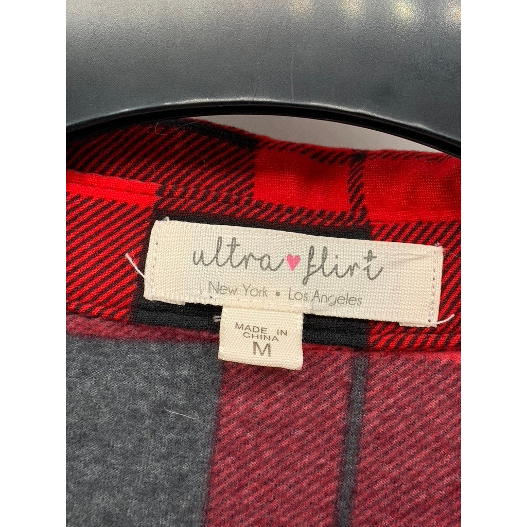 ULTRA FLIRT Women's Red-Black Checkered Button-Up Top SZ M