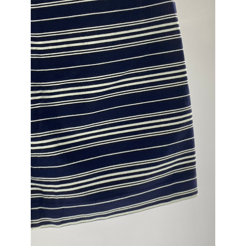 LOFT Women's Blue/White Striped Button Detail Lined Cotton-Blend Mini Skirt SZ 2