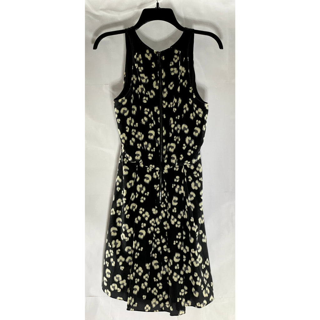 REBECCA TAYLOR Women's Black Animal Cheetah Printed Silk Fit & Flare Dress SZ 6