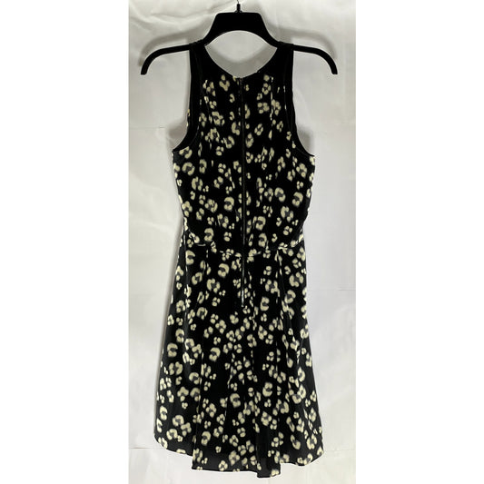 REBECCA TAYLOR Women's Black Animal Cheetah Printed Silk Fit & Flare Dress SZ 6