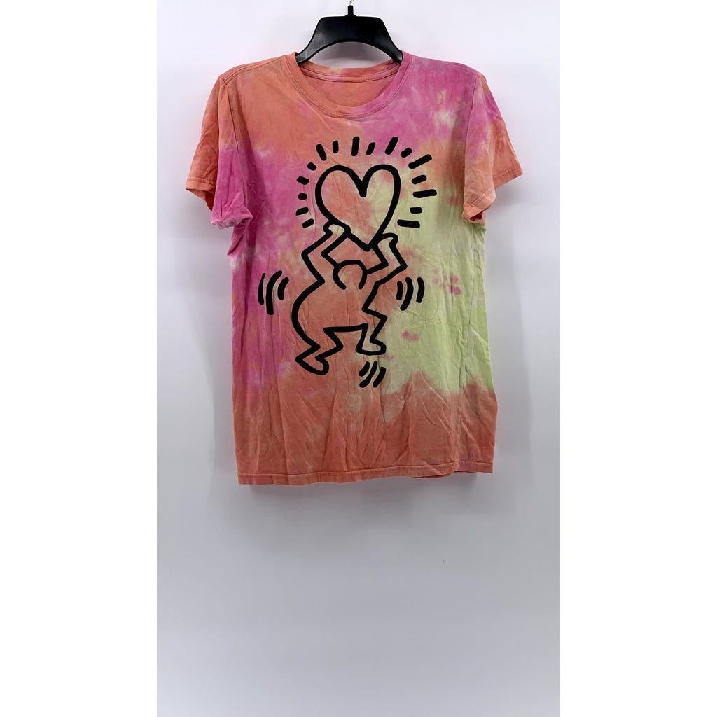 KEITH HARRING Women's Orange-Pink Tie-Dye Graphic T-Shirt SZ XS