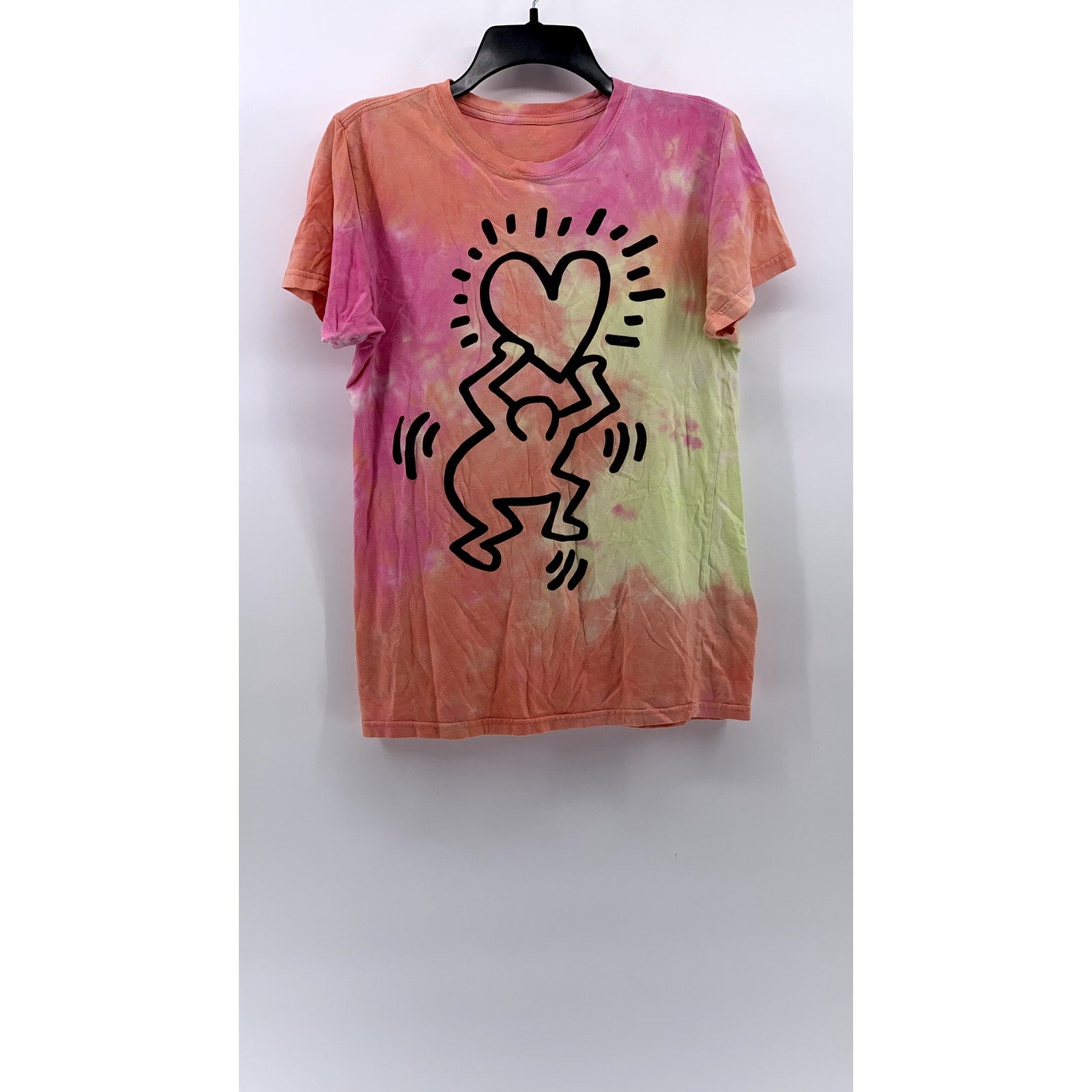 KEITH HARRING Women's Orange-Pink Tie-Dye Graphic T-Shirt SZ XS