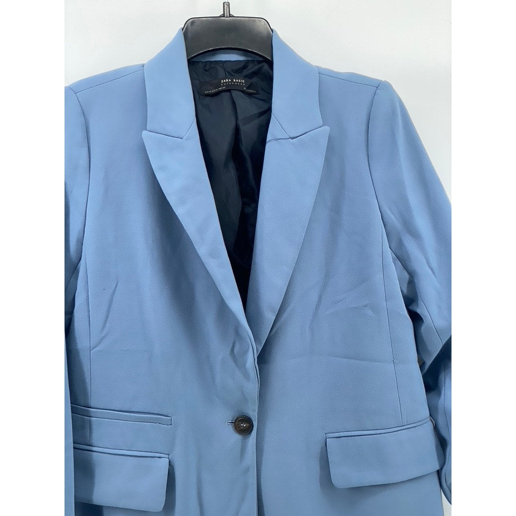 ZARA BASIC Women’s Blue Single-Button Long Sleeve Coat SZ XS