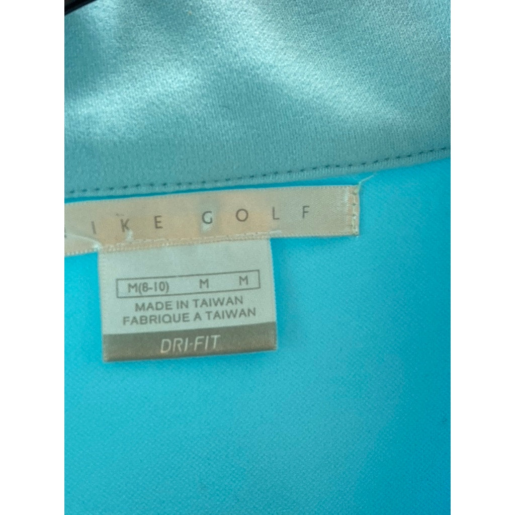 NIKE Women's Aqua Blue Anime Graphic Dri-Fit Mock-Collar Zip-Up Golf Sweater SZM