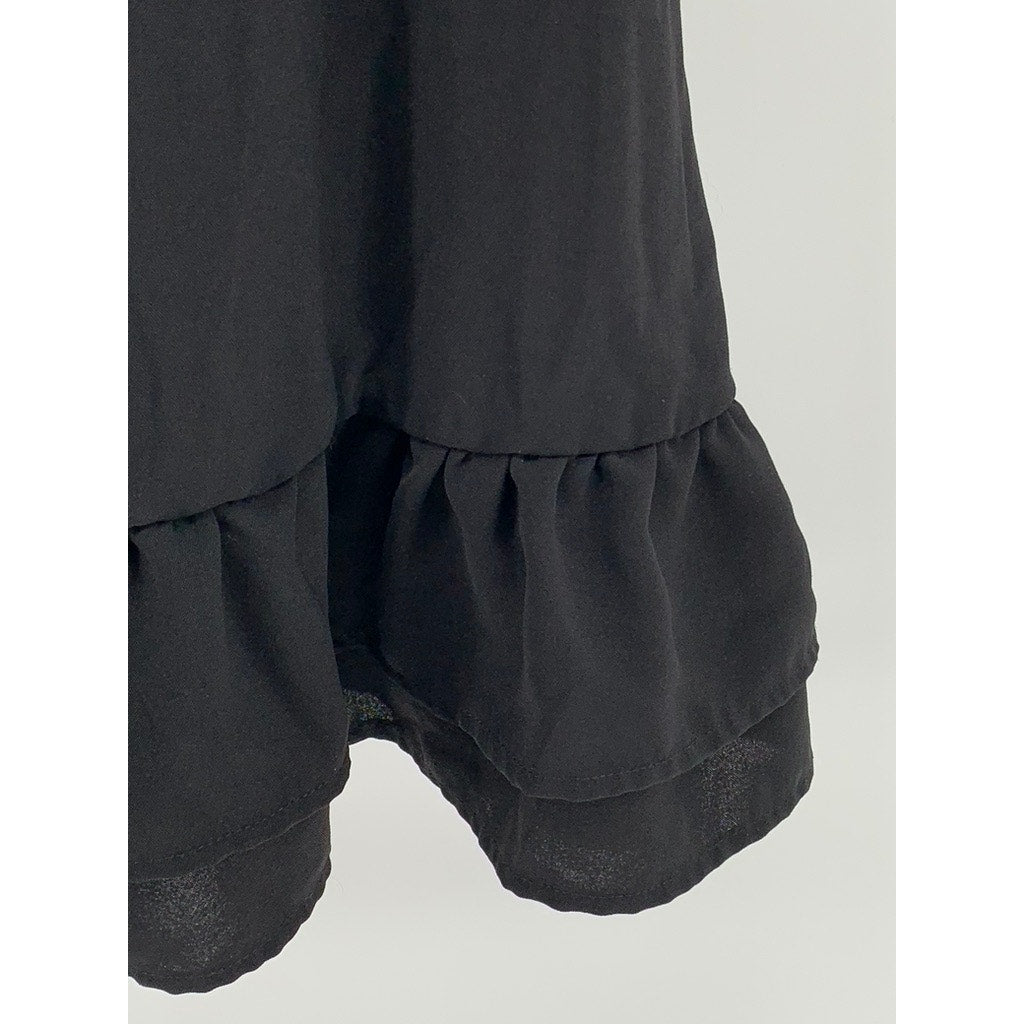 SHEIN Women's Black V-Neck Sleeveless Ruffle-Hem Knee Length Dress SZ 6
