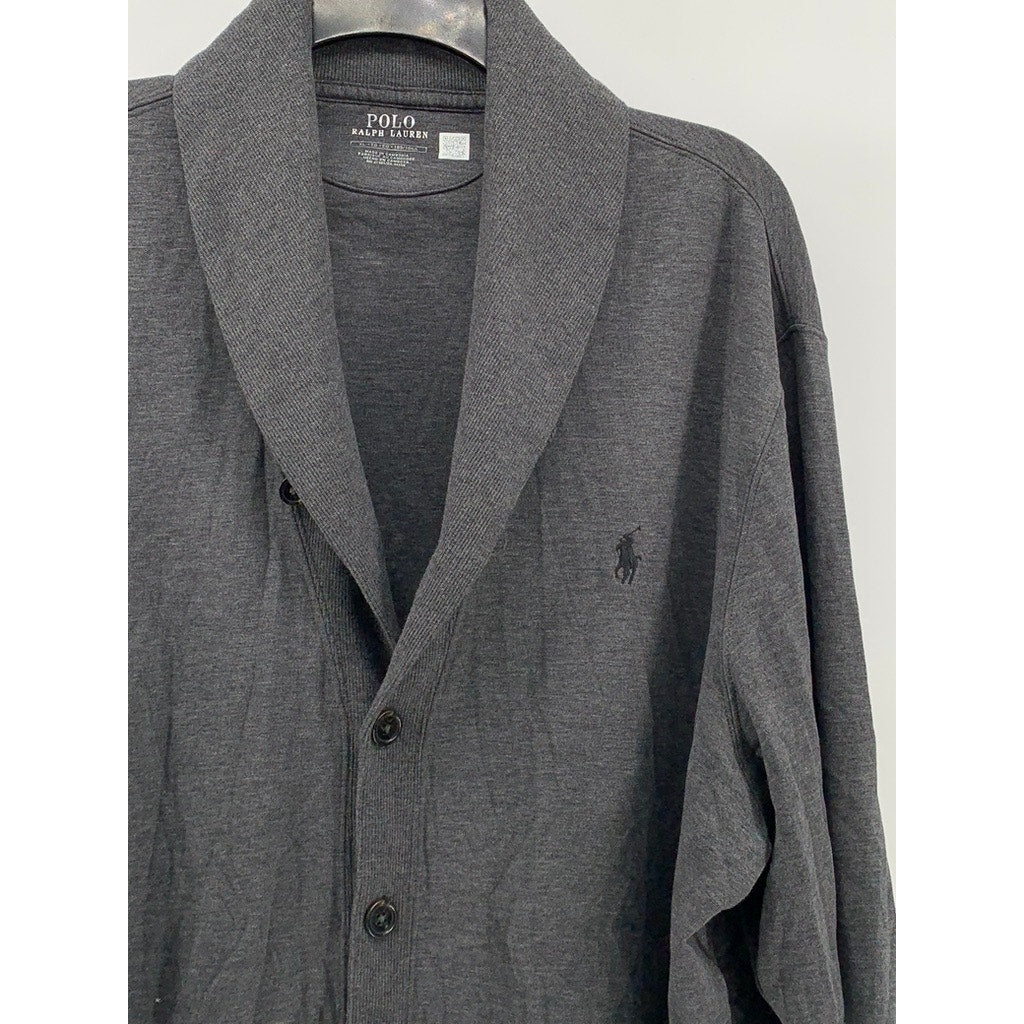 POLO RALPH LAUREN Men's Charcoal Luxury Shawl-Collar Button-Up Cardigan SZ XL