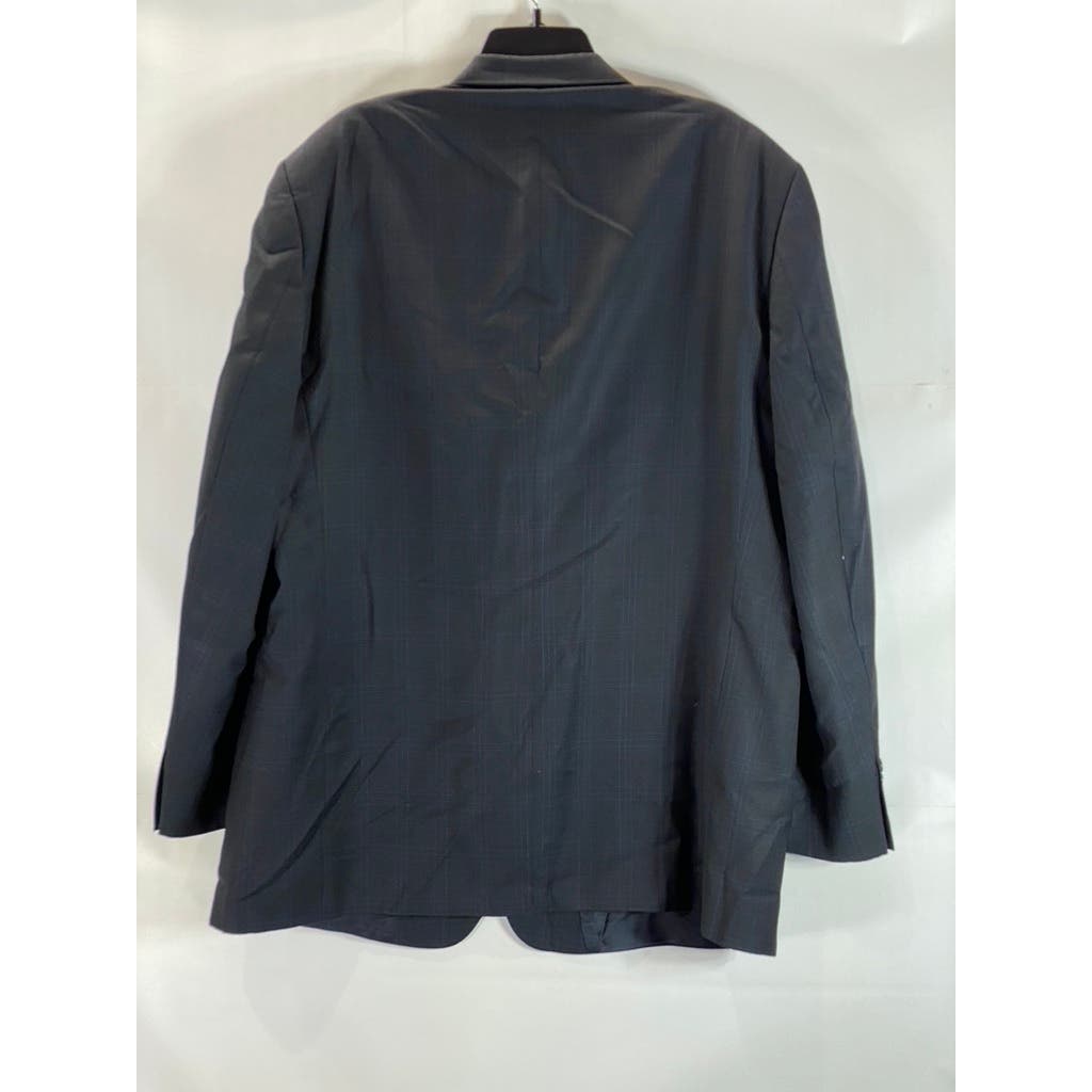 HART SCHAFFNER MARX Men's Black Plaid Long Two-Button Wool Blazer SZ 48L