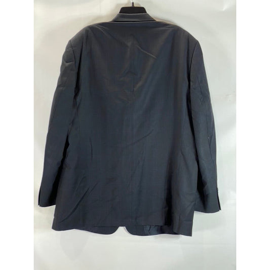 HART SCHAFFNER MARX Men's Black Plaid Long Two-Button Wool Blazer SZ 48L