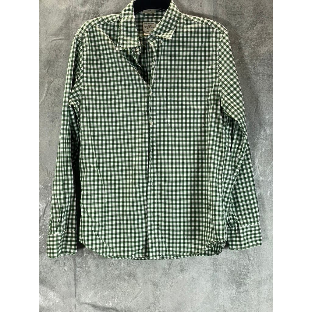 J.CREW Men's Green Gingham Secret Wash Cotton Slim-Fit Button-Up Shirt SZ M