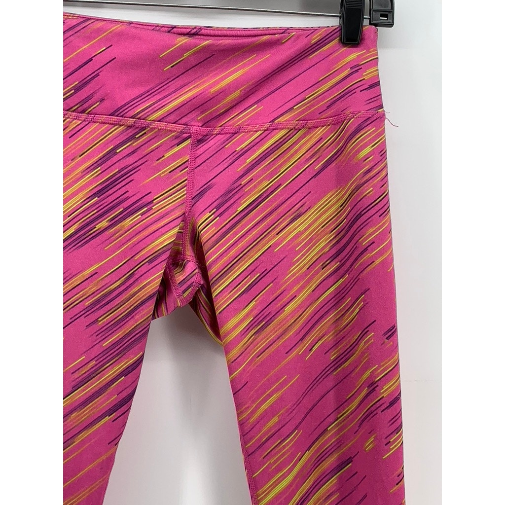 HEAD Women's Pink-Yellow Printed Capri Leggings SZ S