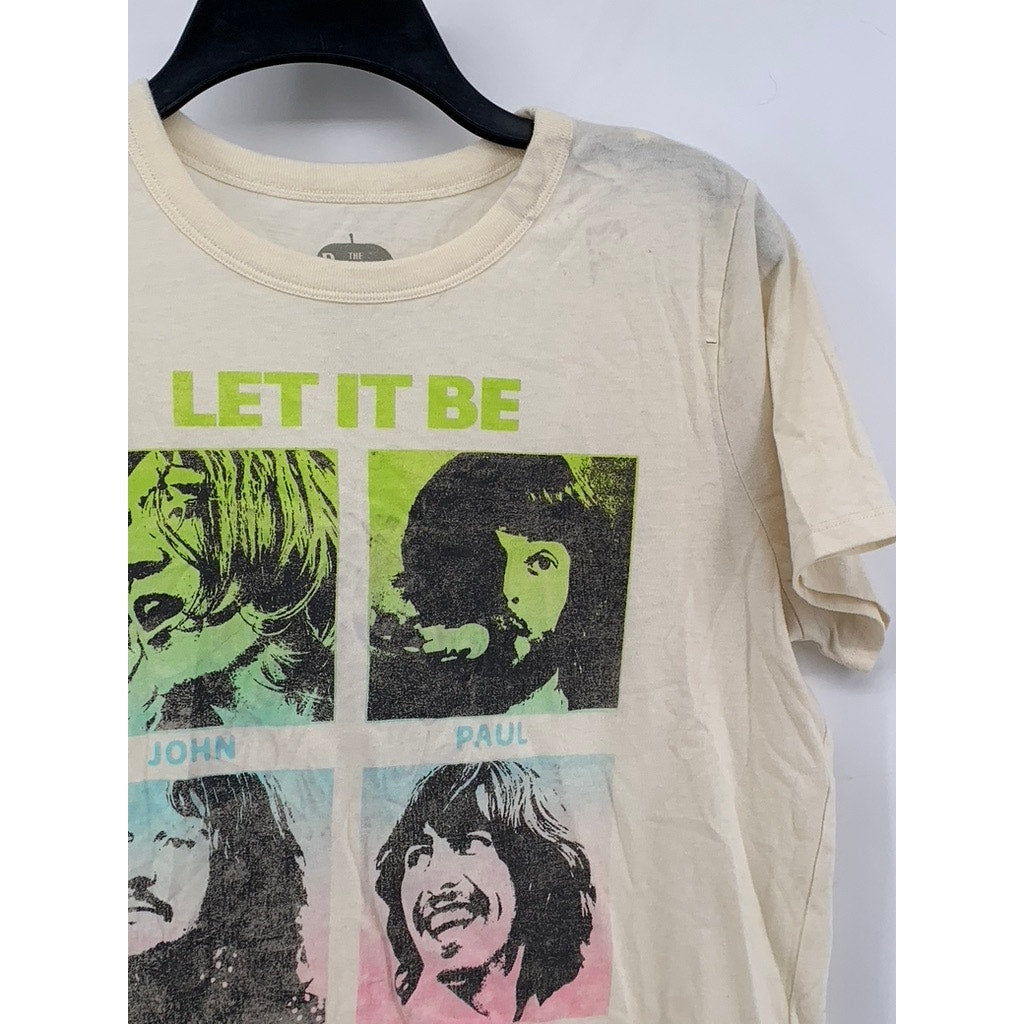 THE BEATLES Men's Beige Graphic Crewneck Short Sleeve T-Shirt SZ L